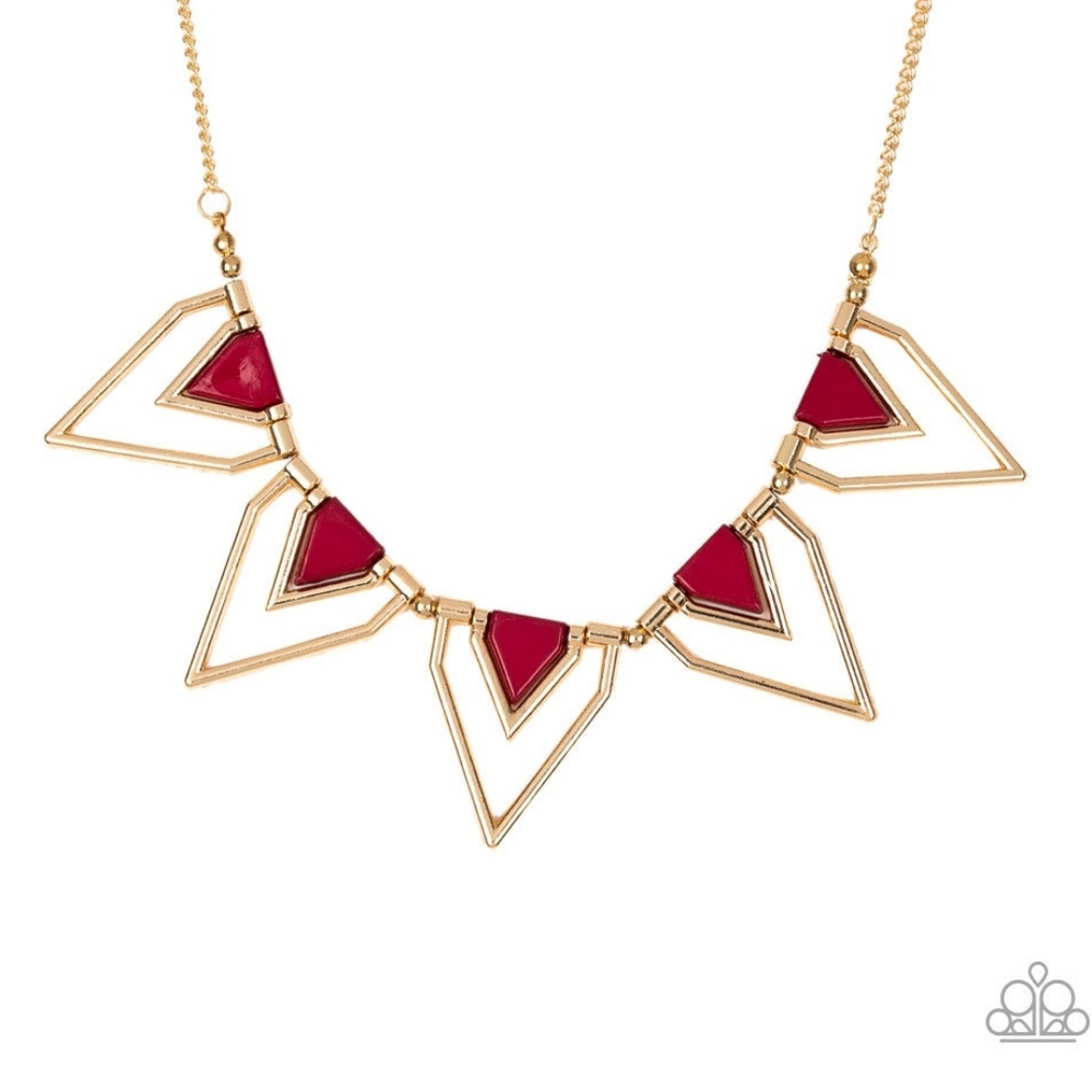 Gold & Red Triangliar Necklace